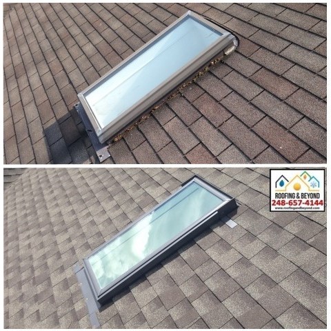 Before and After Skylight Replacement on Roof in Clarkston, MI
