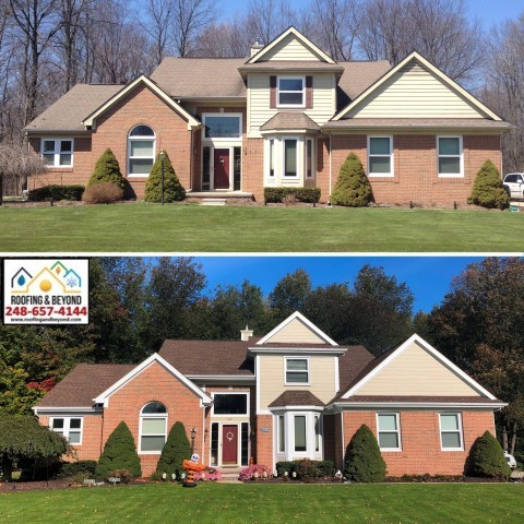Before and After Roof Installed with GAF Timberline HDZ Barkwood 
