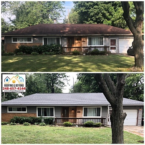 Roof Replacement Before and After - New Shingles GAF Timberline HDZ Pewter Gray 