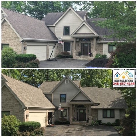 Before and After Photo - New Shingles GAF Timberline HDZ Weathered Wood 