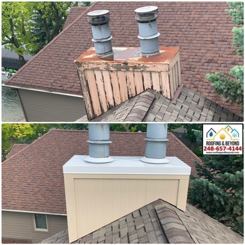 Before and After Wood Chimney Siding Replacement 