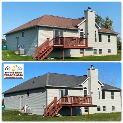 Roof Replacement Before and After, New GAF Timberline HDZ Pewter Gray Installed 