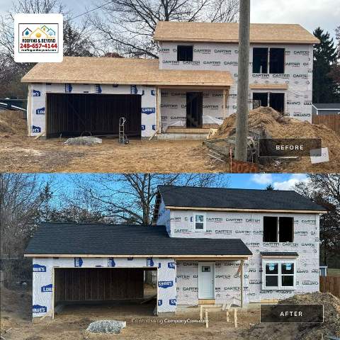 New Construction Roof Before and After - GAF Timberline HDZ Charcoal